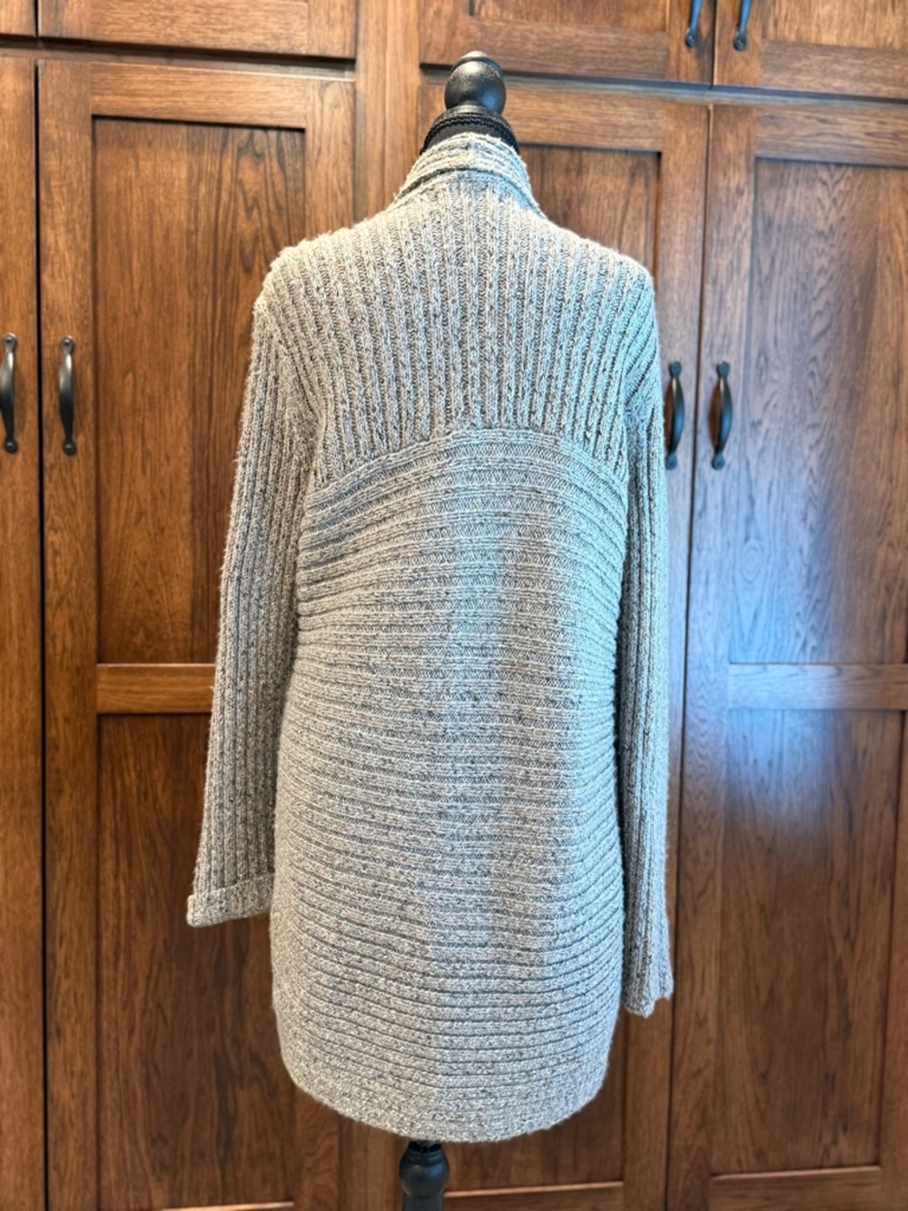 Michael Kors Ribbed Open-Front Cardigan - Light Gray - Picture 2 of 4
